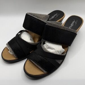 Trotters Heeled Sandals Womens 10 Black New Textured Multi Strap Slide Mule